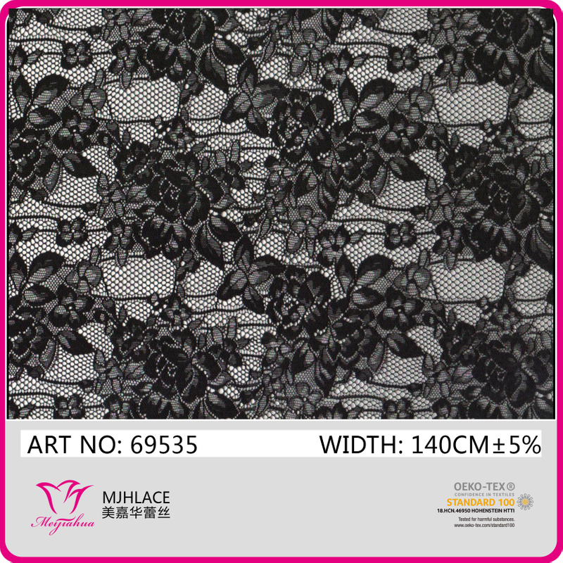 New Design Big Floral Black Elastic Lace Fabric for Bustier Lingerie & Garment( 69535）